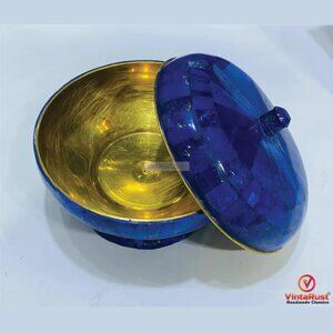 Handmade Lapis Lazuli Mosaic Bowl with Lid: Blue Decorative Container